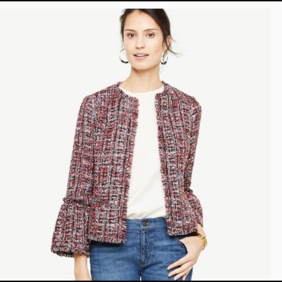 ANN TAYLOR Fringe Tweed Ruffle Cuff Jacket Blazer - Picture 2 of 15